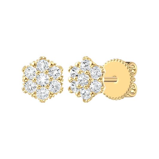 9ct Yellow Gold 0.47ct GH/I3 Diamond Flower Stud Earrings