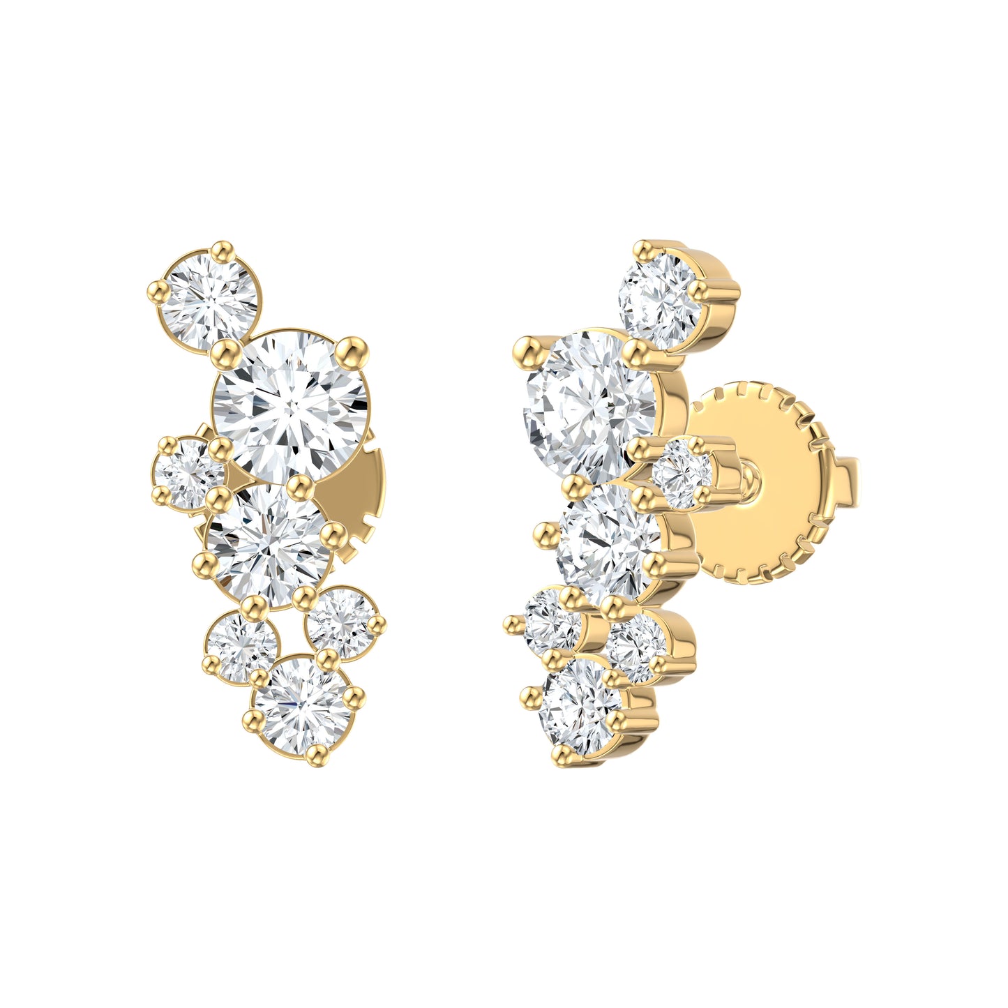 9ct Yellow Gold 0.74ct GH/I3 Diamond Cluster Stud Earrings