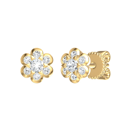 9ct Yellow Gold 0.32ct GH/I3 Diamond Flower Stud Earrings