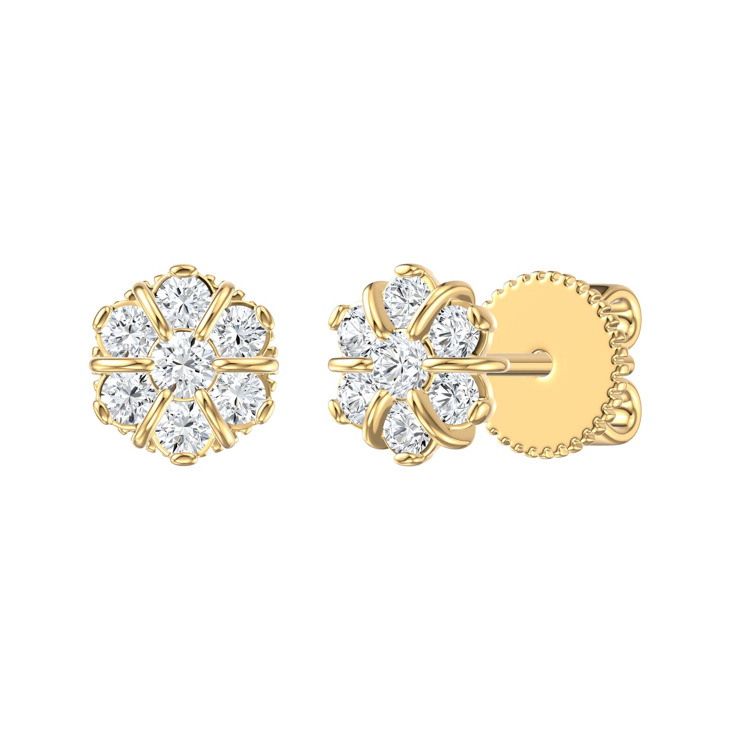 9ct Yellow Gold 0.46ct GH/I3 Diamond Flower Stud Earrings
