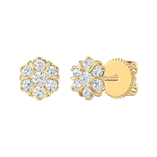 9ct Yellow Gold 0.46ct GH/I3 Diamond Flower Stud Earrings