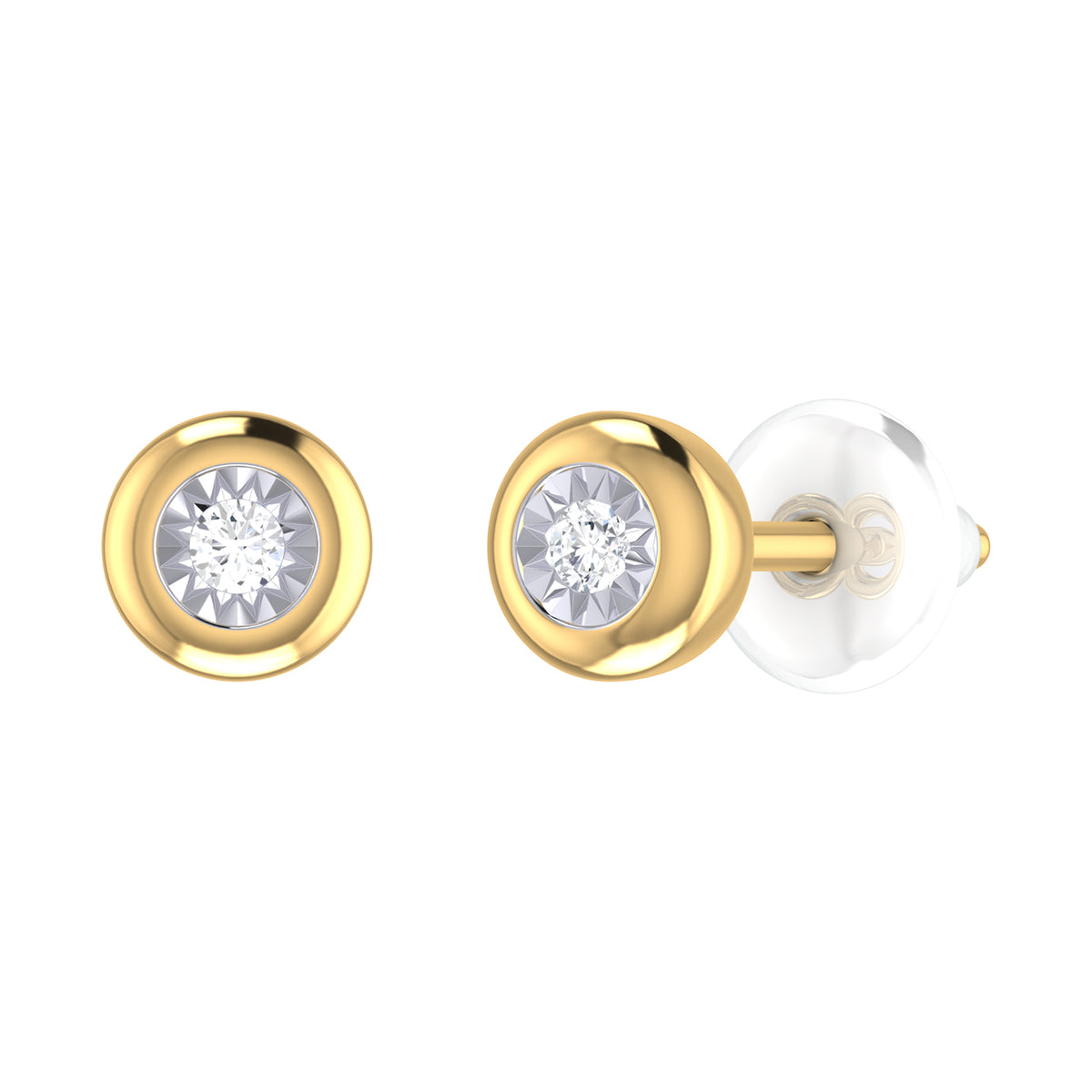 9ct Yellow Gold 0.043ct Diamond Round Stud Earrings with Silicone Push Back