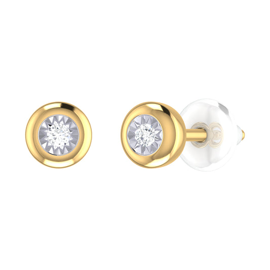 9ct Yellow Gold 0.043ct Diamond Round Stud Earrings with Silicone Push Back