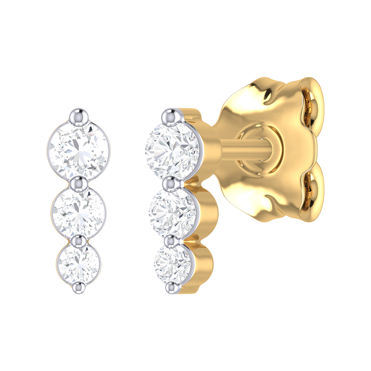 9ct Yellow Gold 0.121ct Diamond Trilogy Stud Earrings