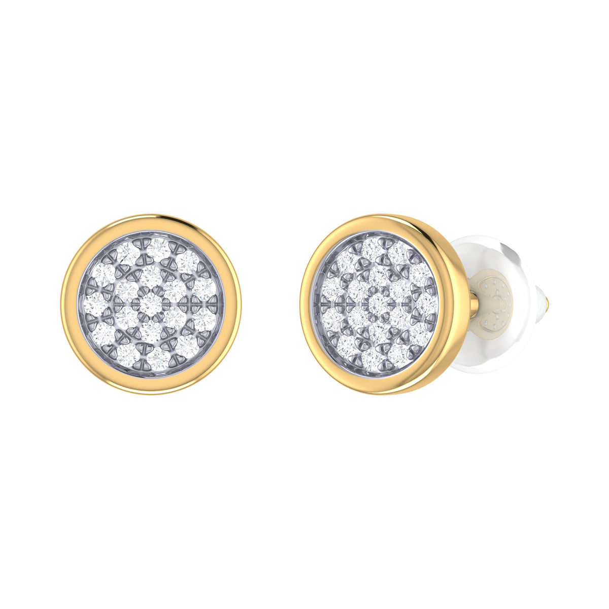 9ct Yellow Gold 0.065ct Diamond Pave Stud Earrings with Silicone Push Back