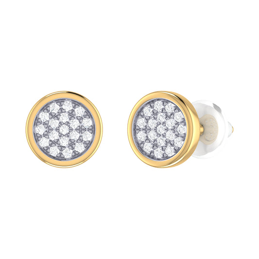 9ct Yellow Gold 0.065ct Diamond Pave Stud Earrings with Silicone Push Back