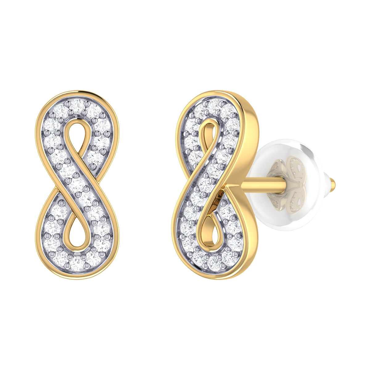 9ct Yellow Gold 0.076ct Diamond Infinity Stud Earrings with Silicone Push Backs
