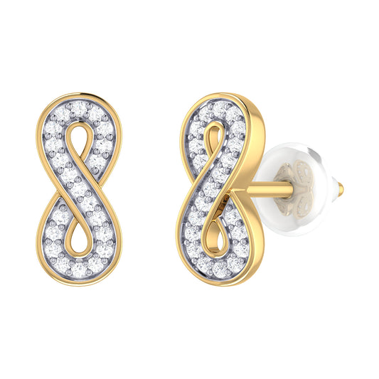 9ct Yellow Gold 0.076ct Diamond Infinity Stud Earrings with Silicone Push Backs