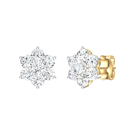 9ct Yellow Gold 0.89ct Diamond Flower Stud Earrings