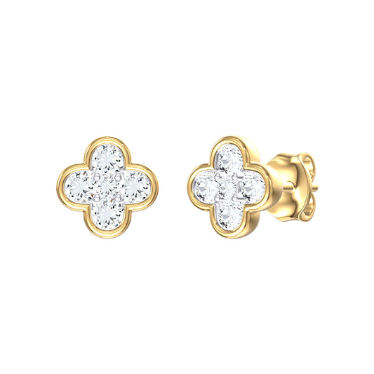 9ct Yellow Gold 0.56ct Diamond Clover Stud Earrings