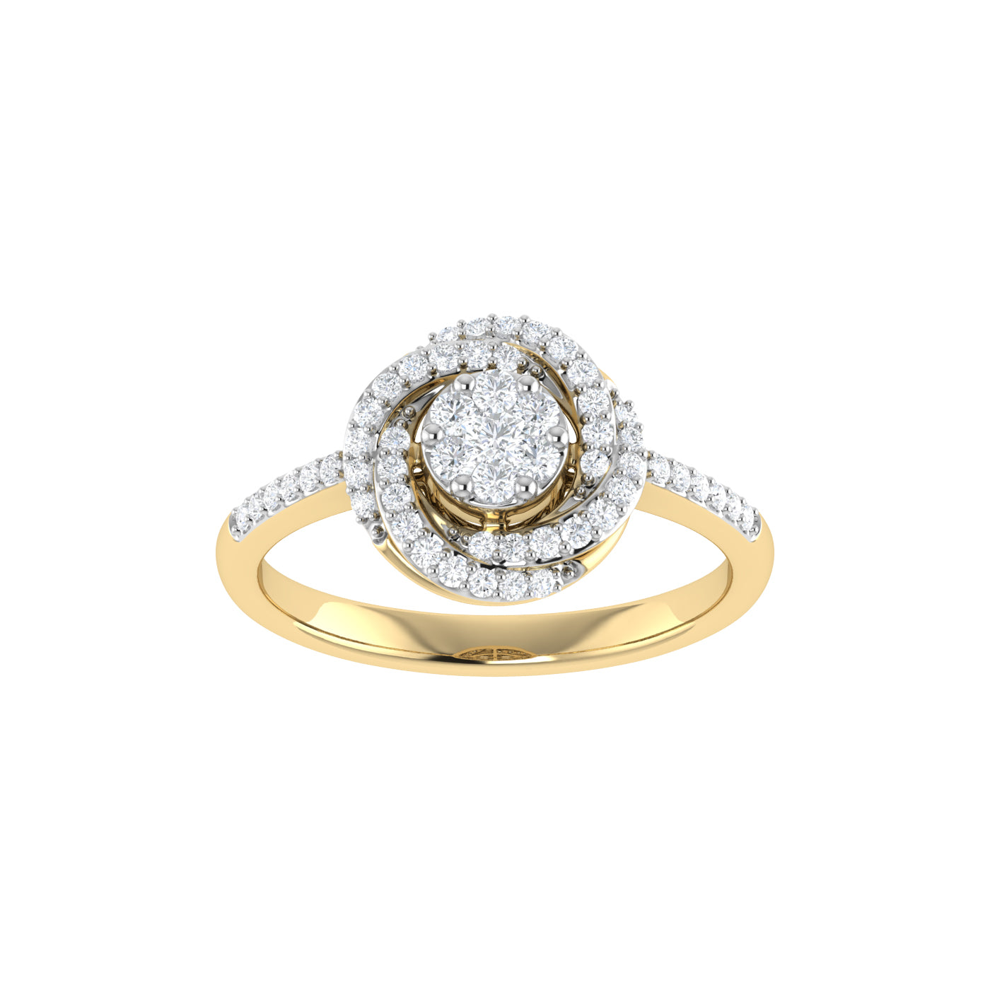 9ct Yellow Gold 0.42ct GH Colour I2-I3 Diamond Twist Halo Ring