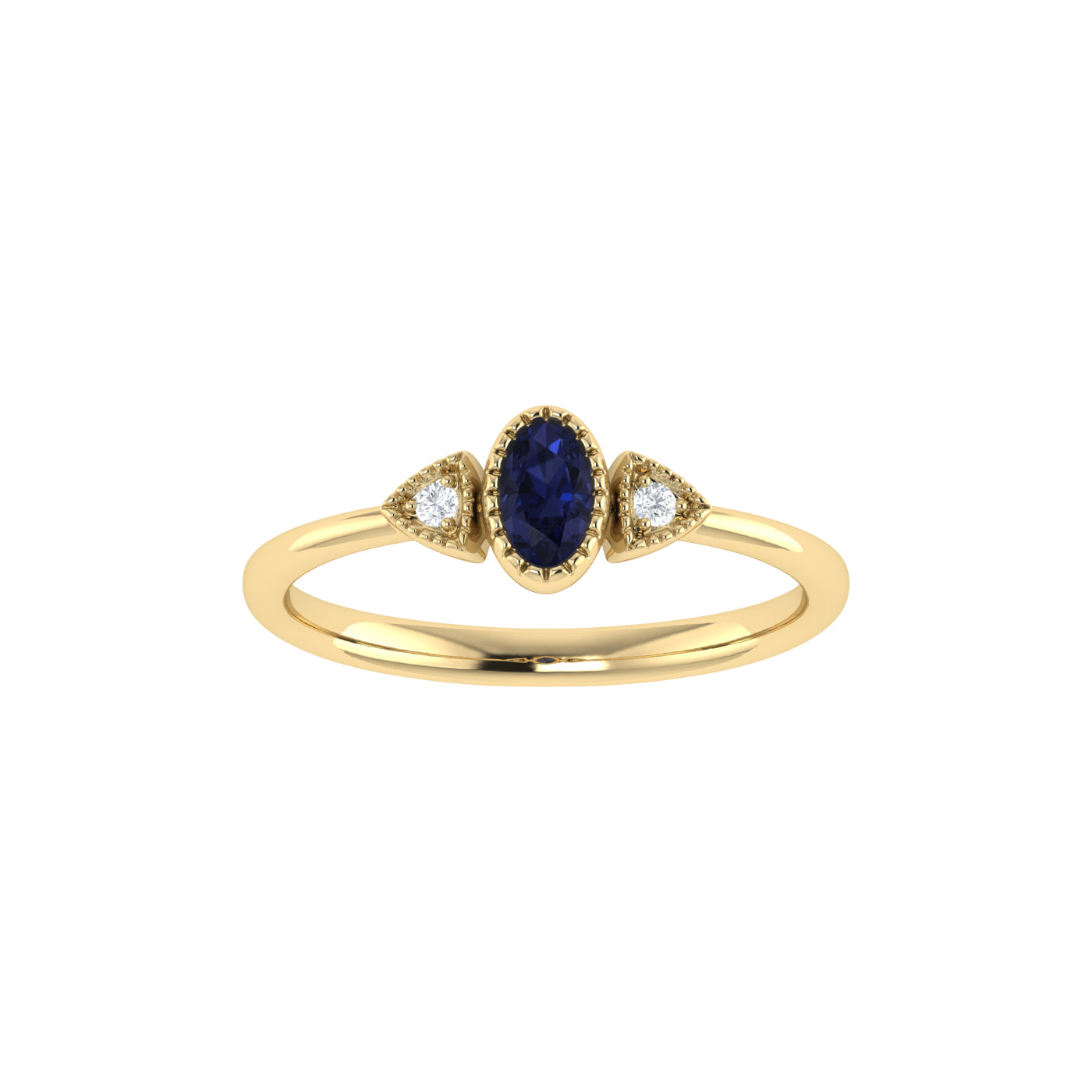 9ct Yellow Gold Oval Lab Created Sapphire Centre and 0.02ct I2-I3 GH Diamond Accent Ring