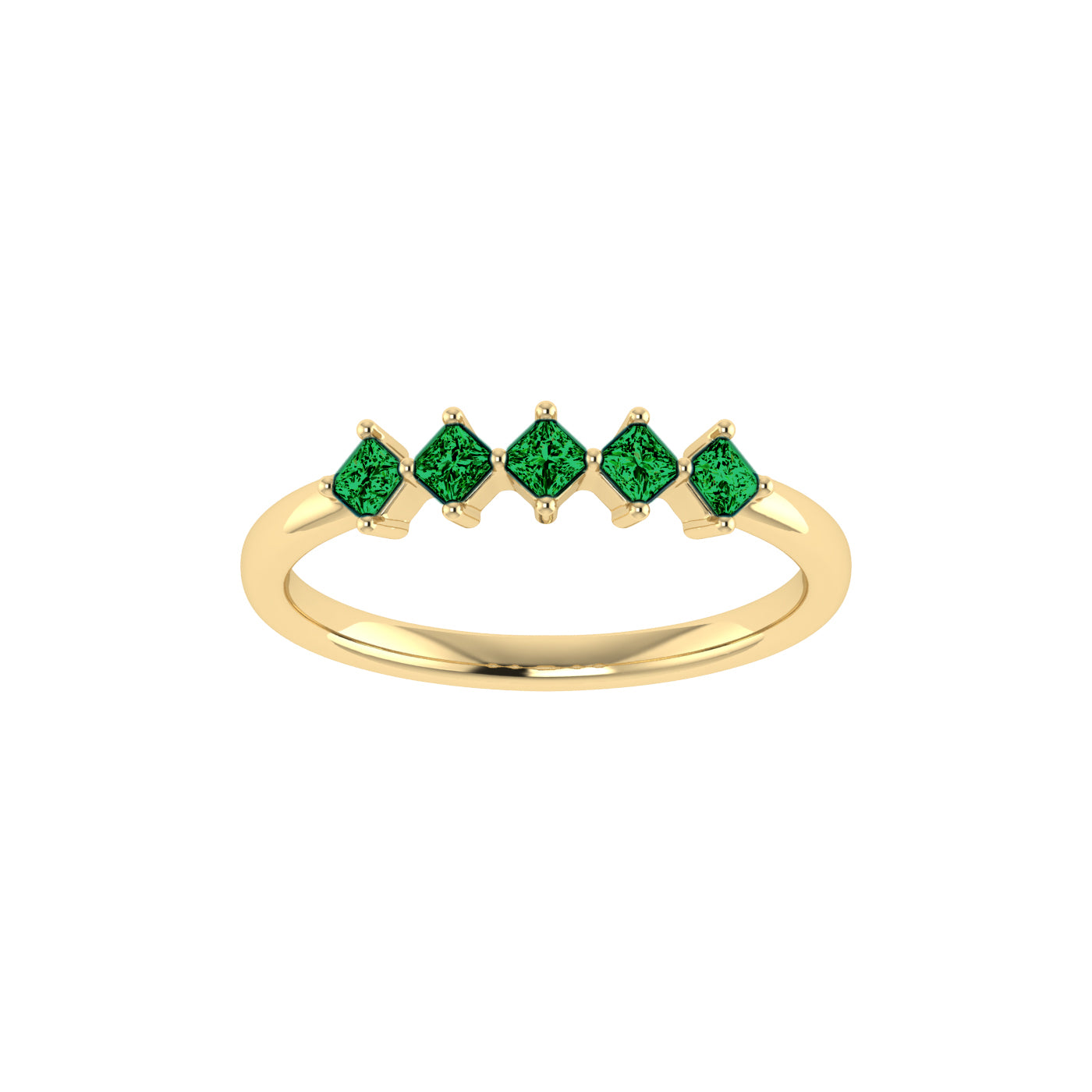 9ct Yellow Gold Princess Cut Lab Emerald 5 Stone Ring