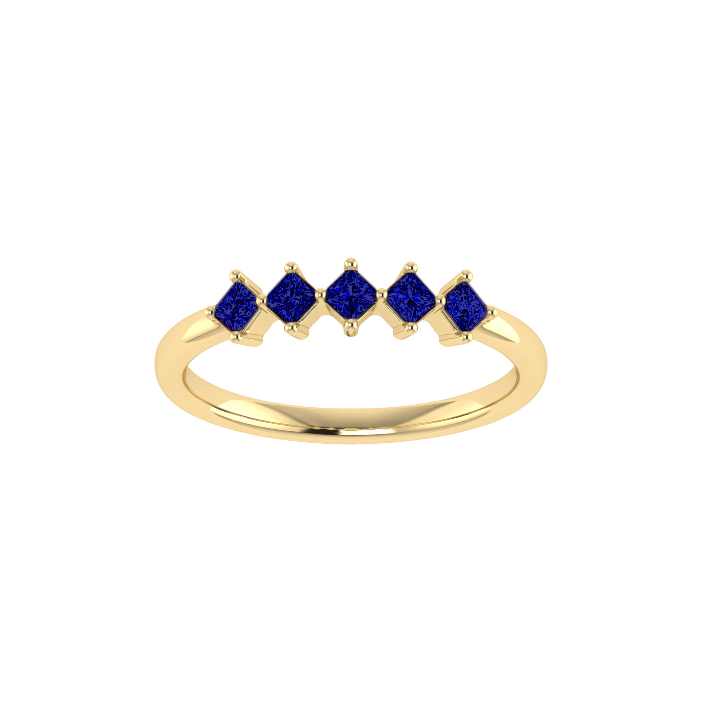 9ct Yellow Gold Princess Cut Lab Created Sapphire 5 Stone Ring