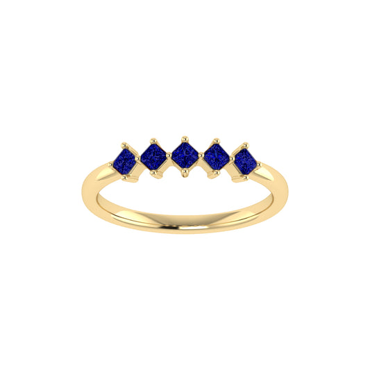 9ct Yellow Gold Princess Cut Lab Created Sapphire 5 Stone Ring