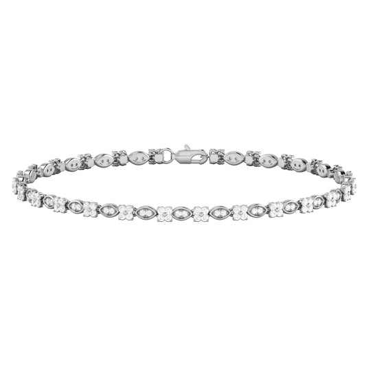 9ct White Gold 1.01ct GH Colour I2-I3 Diamond Flower Link Bracelet