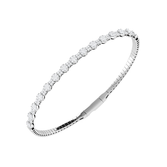 9ct White Gold 0.96ct GH Colour I2-I3 Diamond Cluster Circles Flexi Bangle