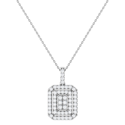 9ct White Gold 0.59ct GH Colour I2-I3  Diamond Rectangular Halo Pendant on Chain