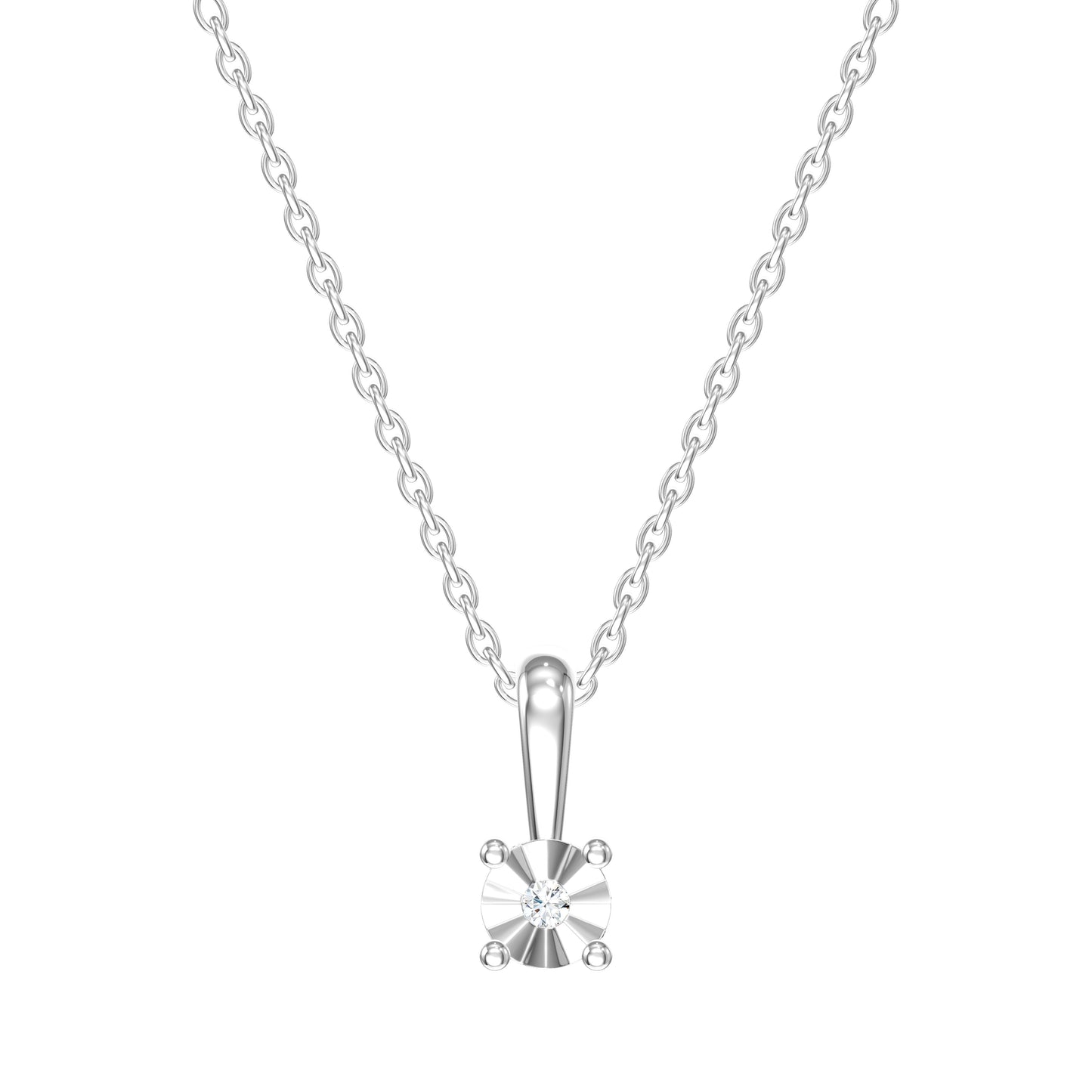 9ct White Gold GH / I2 0.01ct Diamond Solitaire Pendant on Chain 18inch