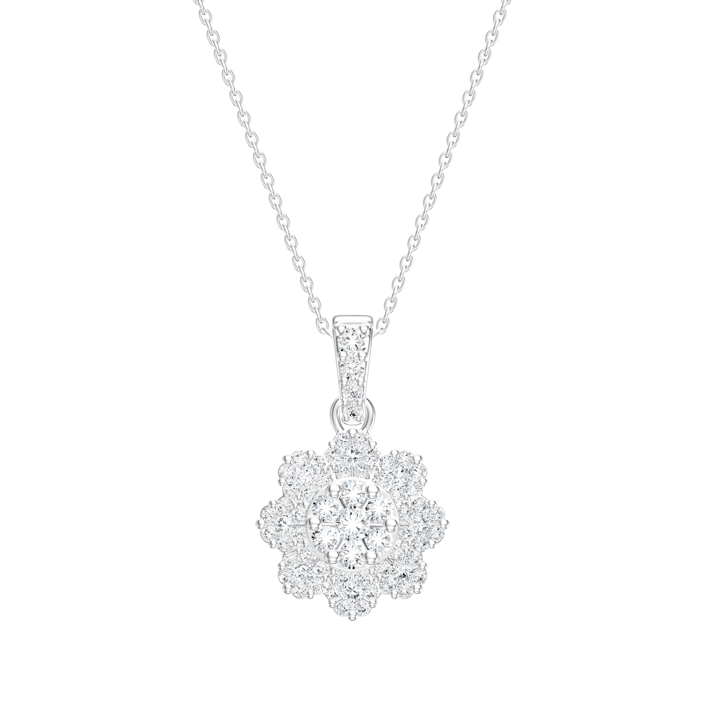 9ct White Gold 0.66ct GH/I3 Diamond Flower Pendant on Chain 18 inch