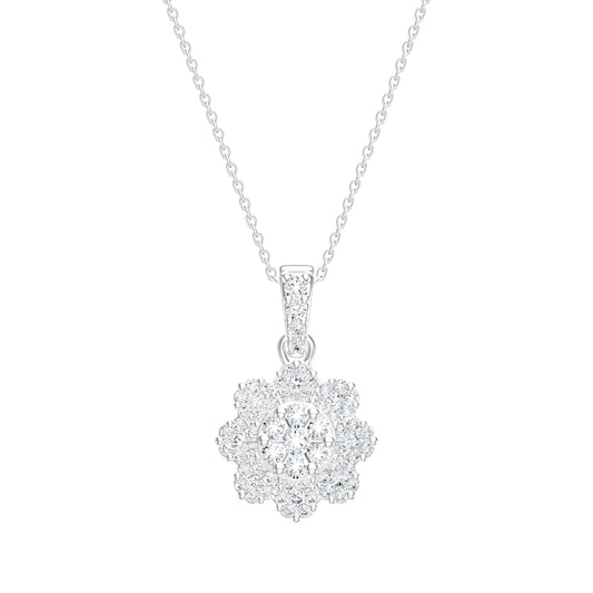 9ct White Gold 0.66ct GH/I3 Diamond Flower Pendant on Chain 18 inch