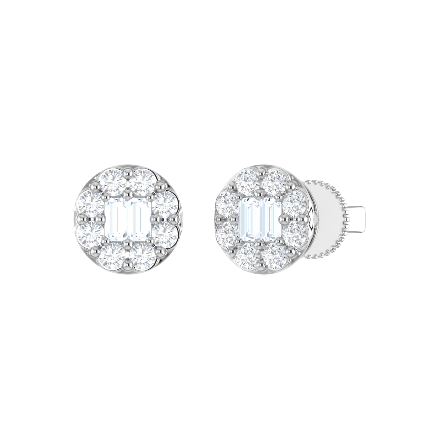 9ct White Gold 1ct GH Colour I2-I3 Baguette Diamond Multi-Set Round Stud Earrings