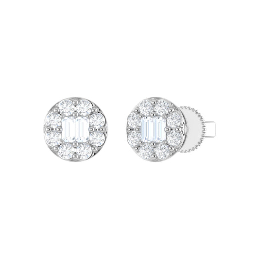 9ct White Gold 1ct GH Colour I2-I3 Baguette Diamond Multi-Set Round Stud Earrings