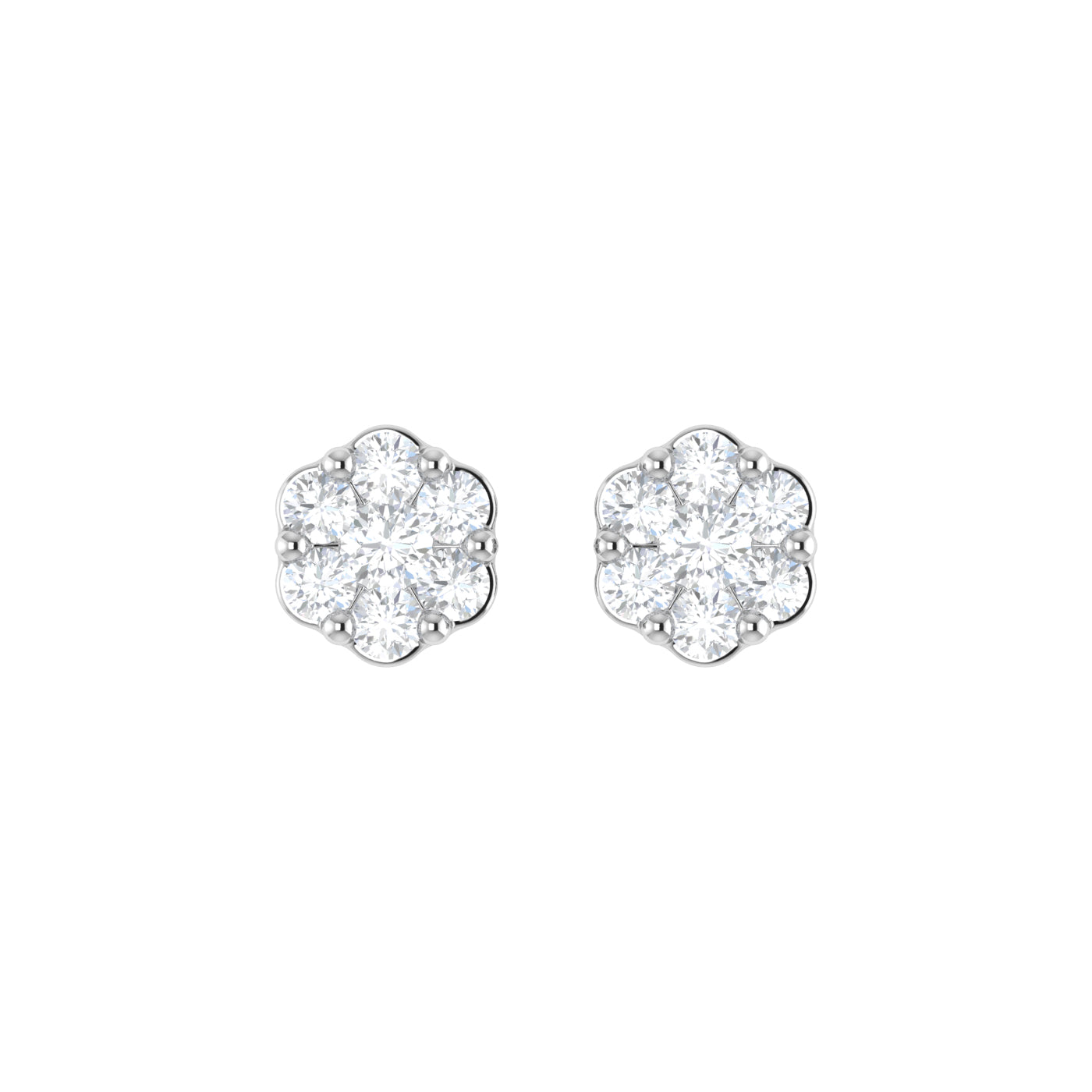 9ct White Gold 0.47ct GH Colour I2-I3Diamond Flower Cluster Stud Earrings