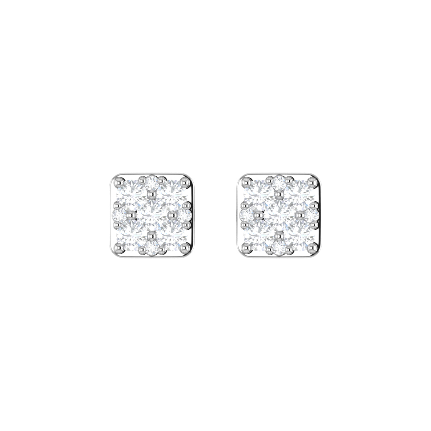 9ct White Gold 0.35ct GH Colour I2-I3 Diamond Square Cluster Stud Earrings