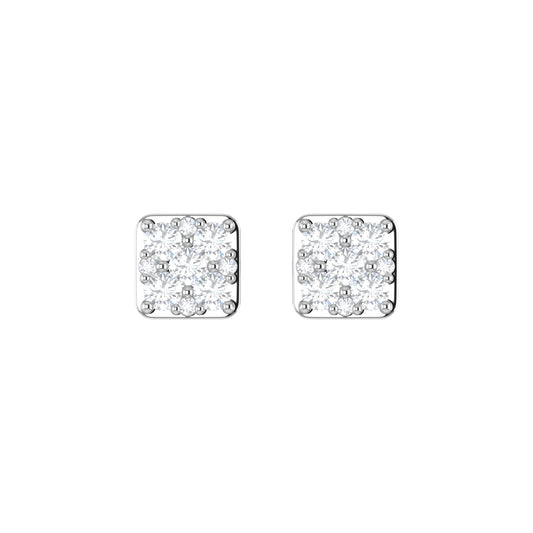 9ct White Gold 0.35ct GH Colour I2-I3 Diamond Square Cluster Stud Earrings