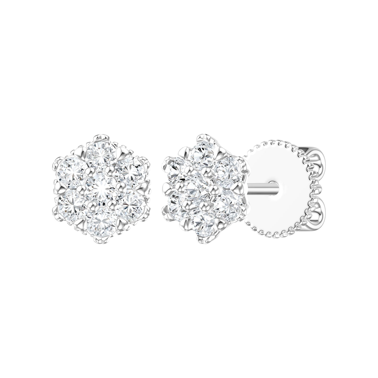9ct White Gold 0.47ct GH/I3 Diamond Flower Stud Earrings