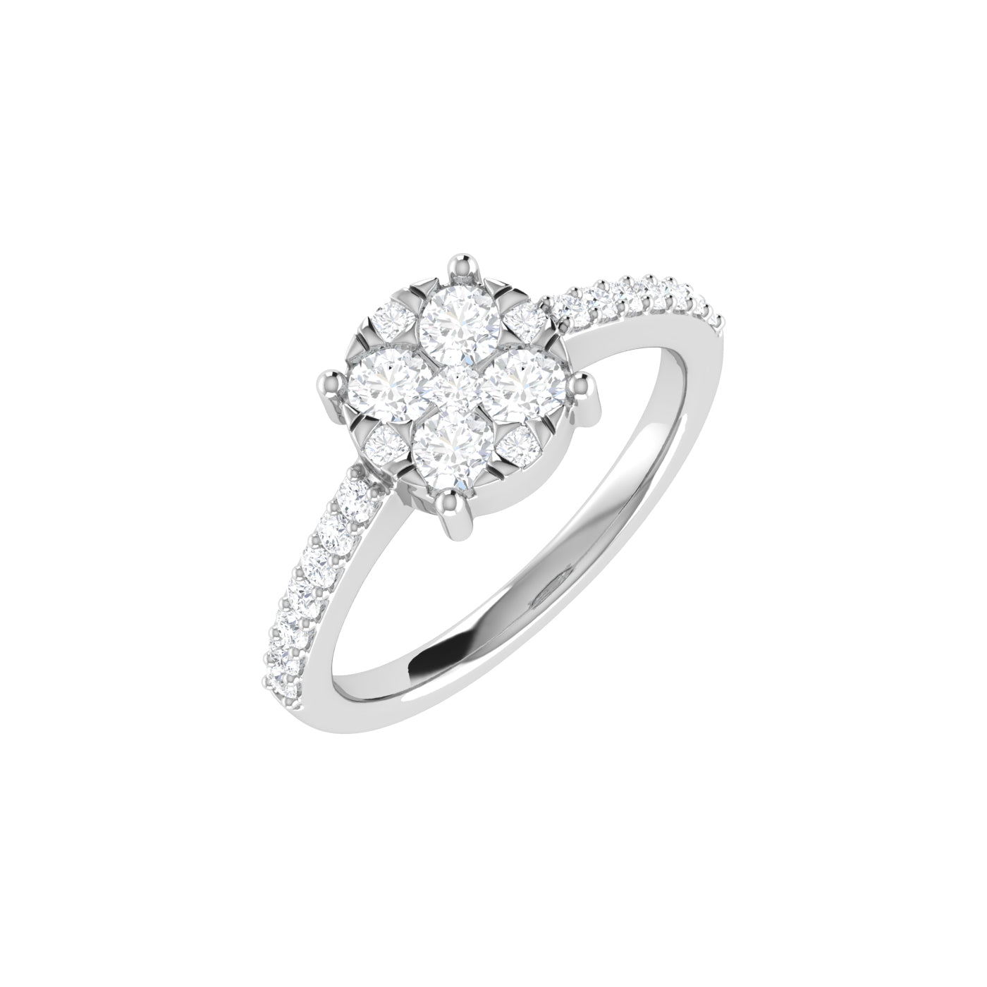 9ct White Gold 0.81ct GH Colour I2-I3 Diamond Multi-Set Cushion Centre Ring