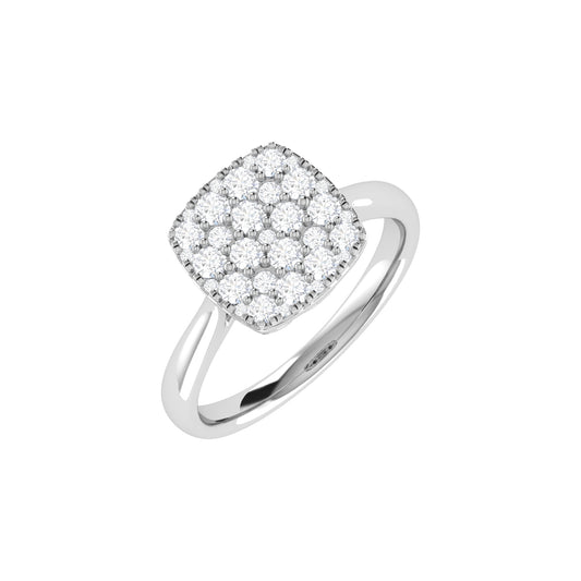 9ct White Gold 0.71ct GH Colour I2-I3 Diamond Cushion Shape Cluster Ring