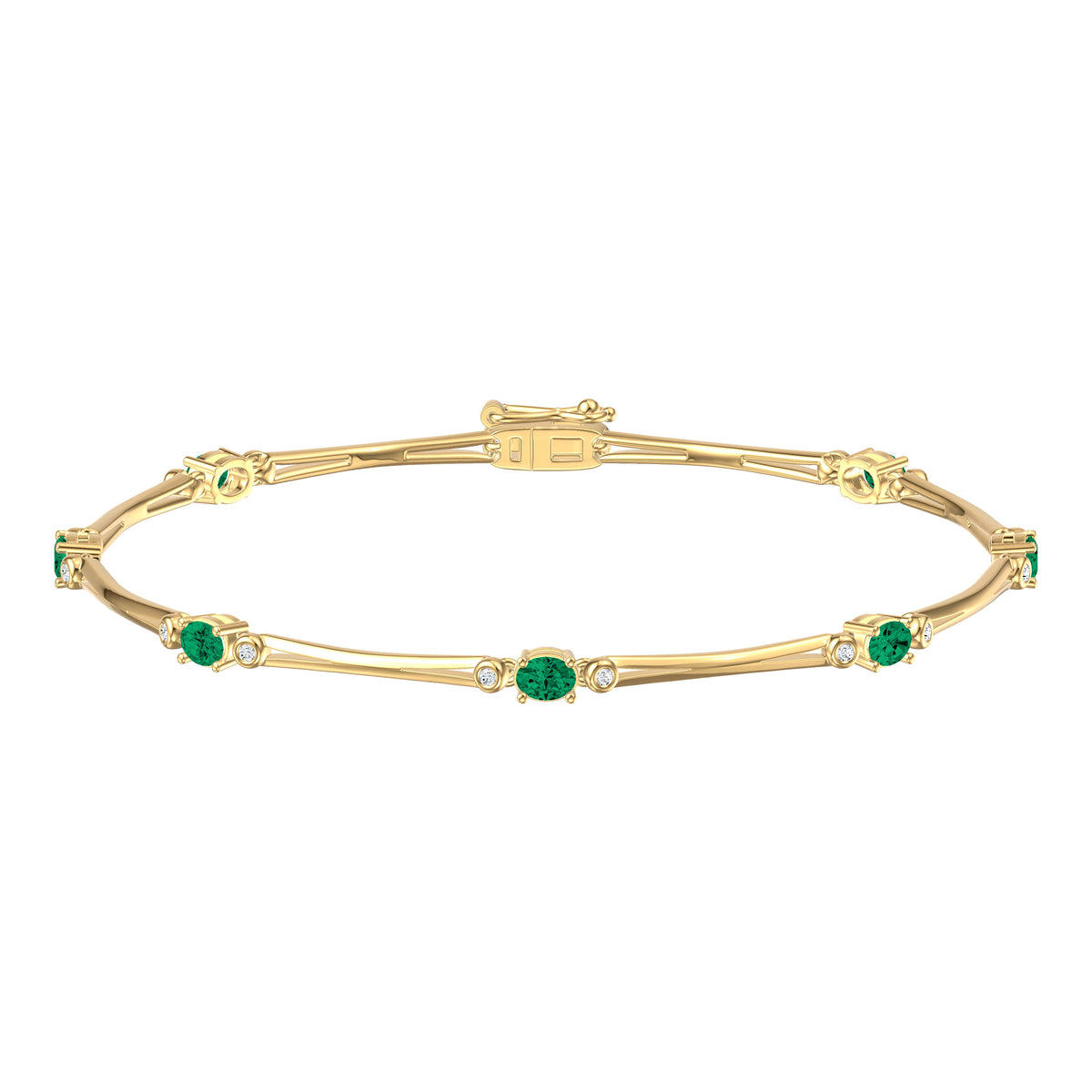 9ct Yellow Gold 0.15ct G-H/I2 Diamond and Emerald Bracelet