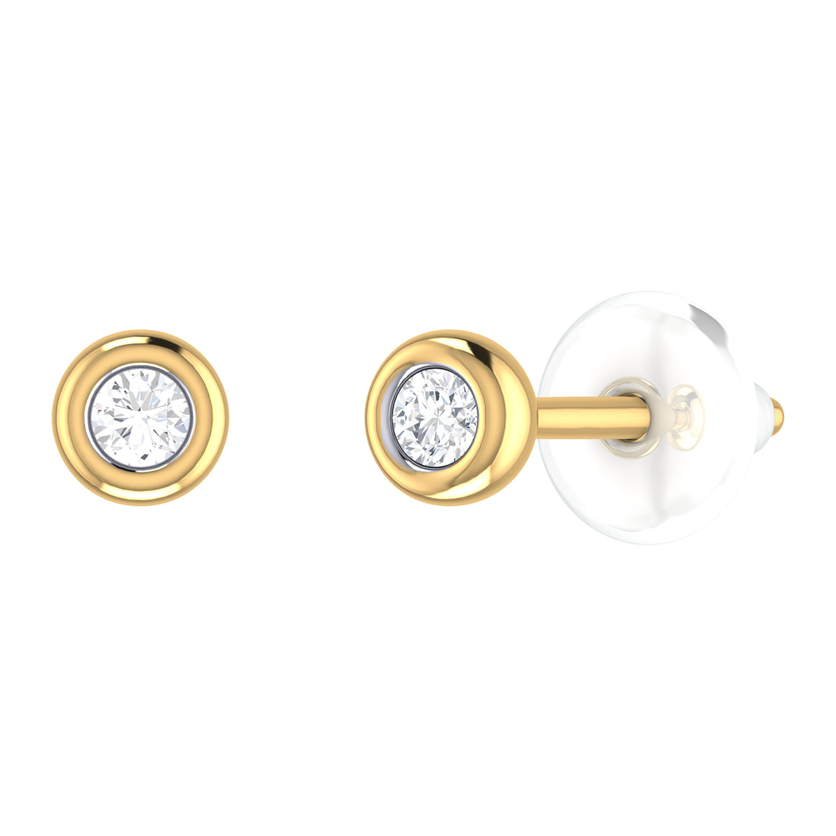 9ct Yellow Gold 0.057ct G-H/I2 Diamond Rubover Earrings with Silicone backs