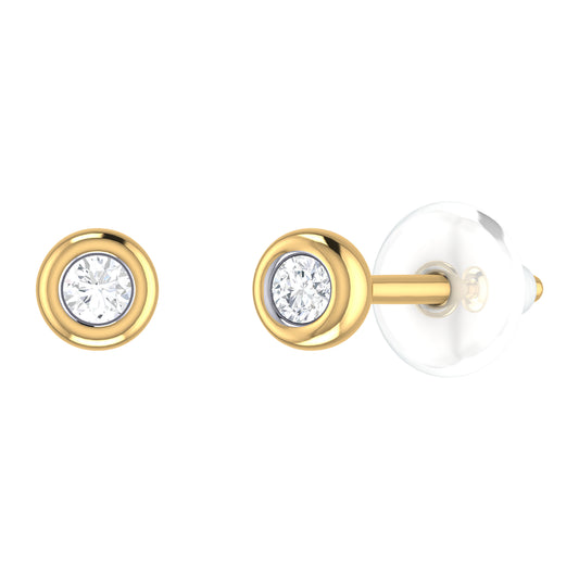 9ct Yellow Gold 0.057ct G-H/I2 Diamond Rubover Earrings with Silicone backs